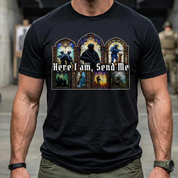 here i am send me stained glass operators t shirt